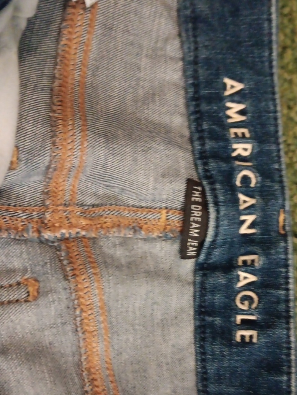 American Eagle Outfitters Light Blue Straight Leg Jeans with Tan Stitching
